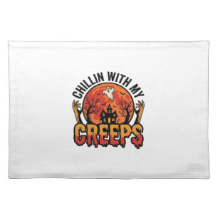 Halloween Chillin With My Creeps Vintage T-Shirt D Cloth Placemat