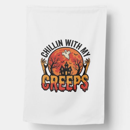 Halloween Chillin With My Creeps Vintage T-Shirt D House Flag