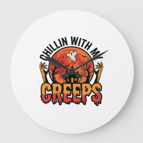 Halloween Chillin With My Creeps Vintage T-Shirt D Large Clock