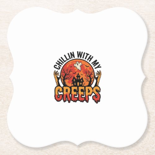 Halloween Chillin With My Creeps Vintage T-Shirt D Paper Coaster