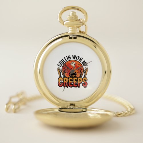 Halloween Chillin With My Creeps Vintage T-Shirt D Pocket Watch