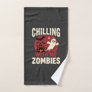 Halloween Chilling With Me Zombies Ghost Design Hand Towel