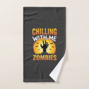 Halloween Chilling With Me Zombies Graphic Hand Towel