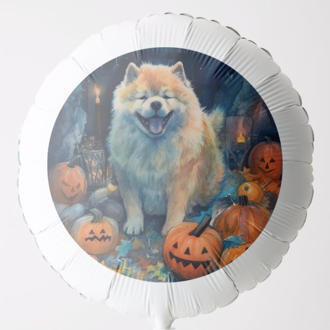Halloween Chow Chow With Pumpkins Scary  Balloon (Front)