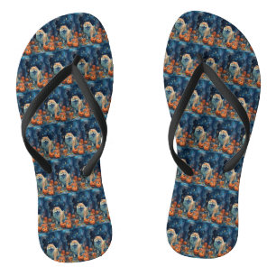 Halloween Chow Chow With Pumpkins Scary Flip Flops