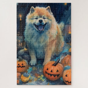 Halloween Chow Chow With Pumpkins Scary Jigsaw Puzzle