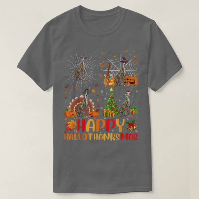 Halloween Christmas Funny Greyhound Dog Hallothank T-Shirt (Design Front)