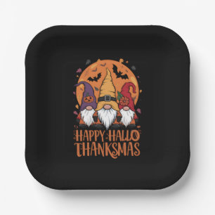 Halloween Christmas Happy HalloThanksMas Gnomes Paper Plates