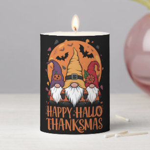 Halloween Christmas Happy HalloThanksMas Gnomes Pillar Candle