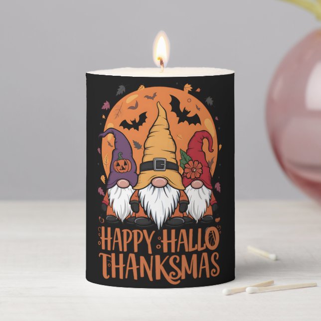 Halloween Christmas Happy HalloThanksMas Gnomes Pillar Candle (In Situ)