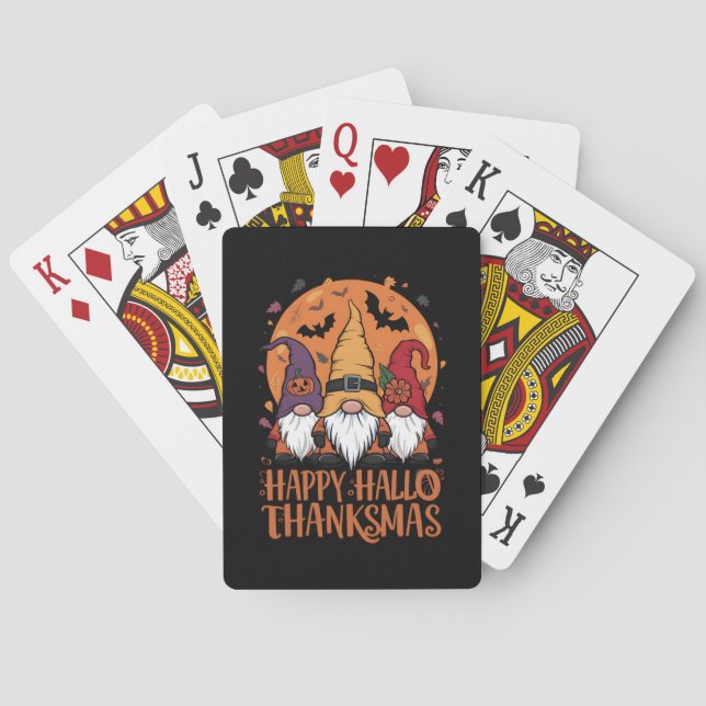 Halloween Christmas Happy HalloThanksMas Gnomes Poker Cards (Back)