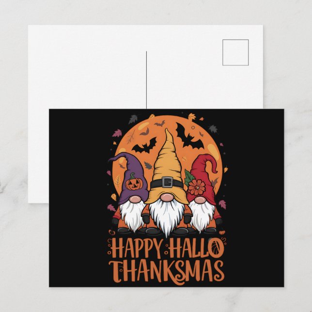 Halloween Christmas Happy HalloThanksMas Gnomes Postcard (Front/Back)