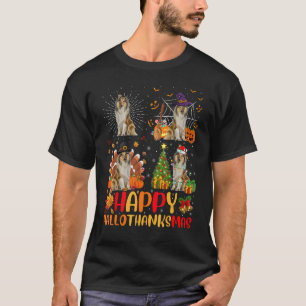 Halloween Christmas  Rough Collie Dog Hallothanksm T-Shirt