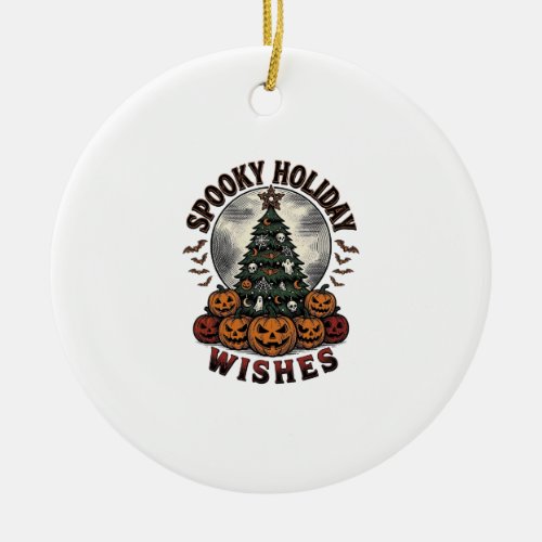 Halloween Christmas Shirt Vintage Pumpkin Tree_1 Ceramic Ornament