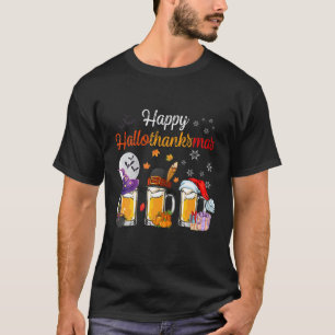 Halloween Christmas Thankful Hallothanksmas Beer L T-Shirt