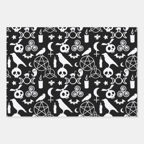 Halloween Christmas Witchy Occult Gothic Pattern  Wrapping Paper Sheets