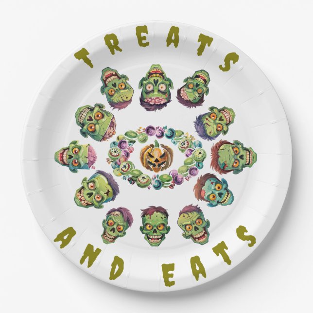 Halloween Circle of Zombies Paper Plates (Front)