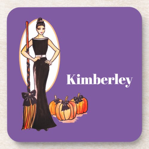 Halloween Classic Elegant Black Dress Beverage Coaster