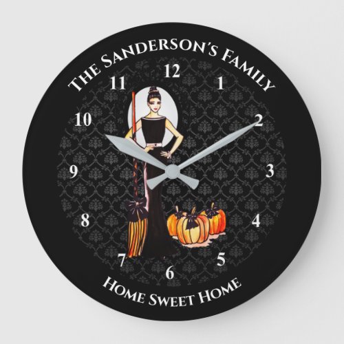 Halloween Classic Elegant Black Dress Large Clock