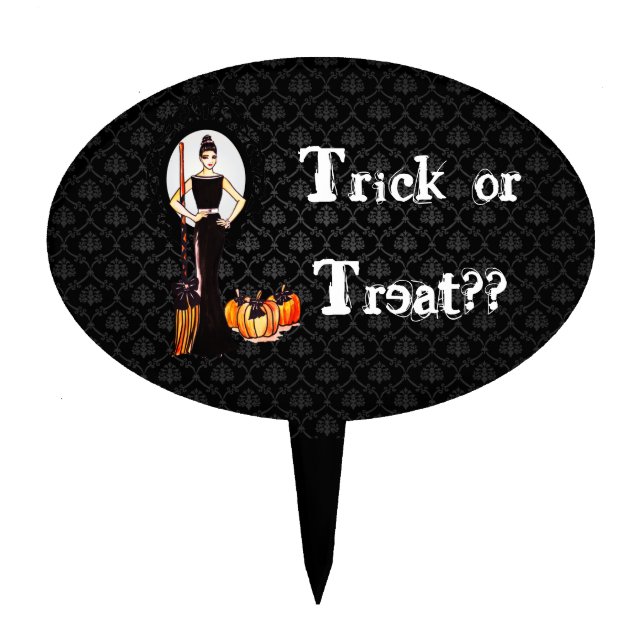 Halloween Classic Elegant Long Black Dress Cake To Cake Topper (Front)