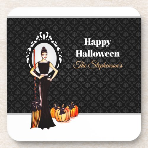 Halloween Classic Elegant Long Black Dress Canvas  Beverage Coaster