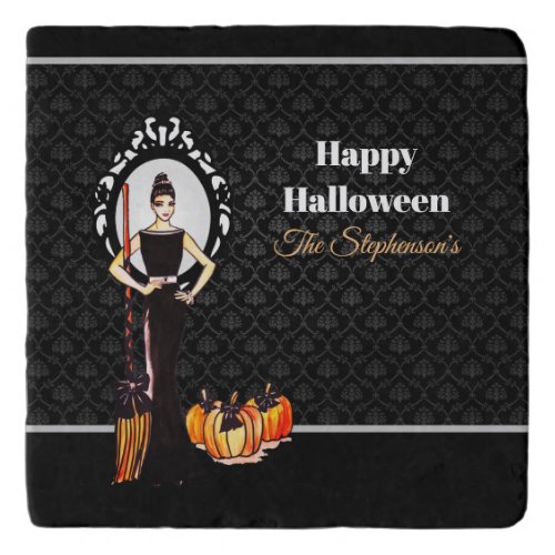 Halloween Classic Elegant Long Black Dress Canvas  Trivet
