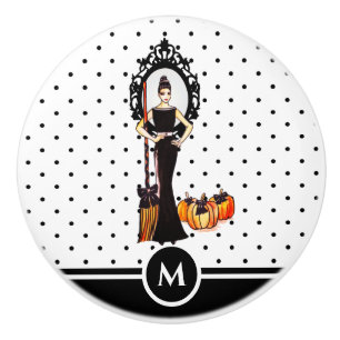 Halloween Classic Elegant Long Black Dress Fashion Ceramic Knob