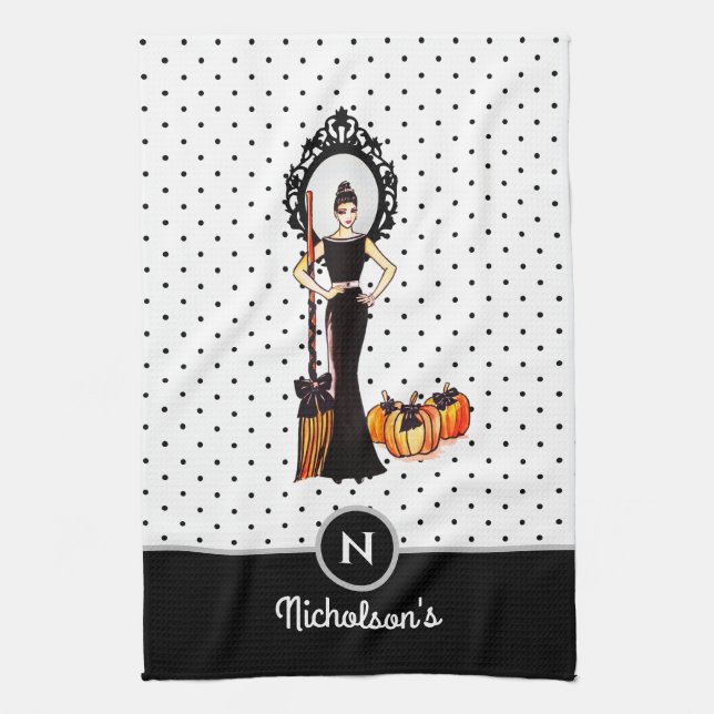 Halloween Classic Elegant Long Black Dress Fashion Kitchen Towel (Vertical)
