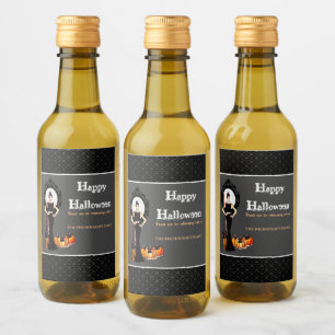 Halloween Classic Elegant Long Black Dress Fashion Wine Label