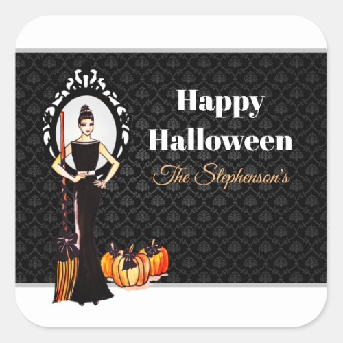Halloween Classic Elegant Long Black Dress Flock Square Sticker