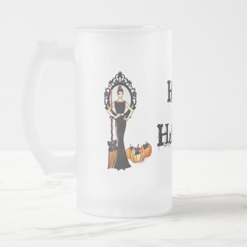 Halloween Classic Elegant Long Black Dress Gothic Frosted Glass Beer Mug
