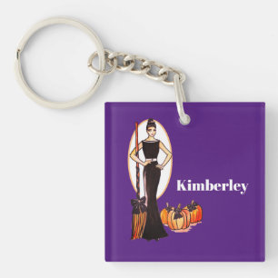 Halloween Classic Elegant Long Black Dress Keychain