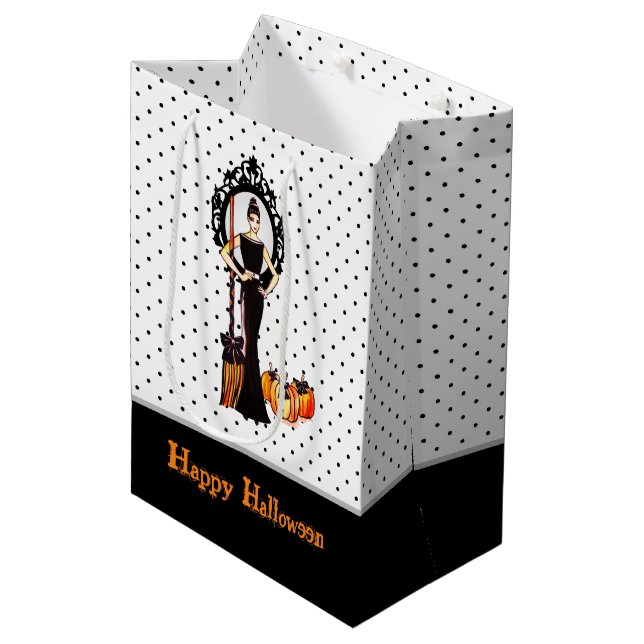 Halloween Classic Elegant Long Black Dress Medium Gift Bag (Front Angled)