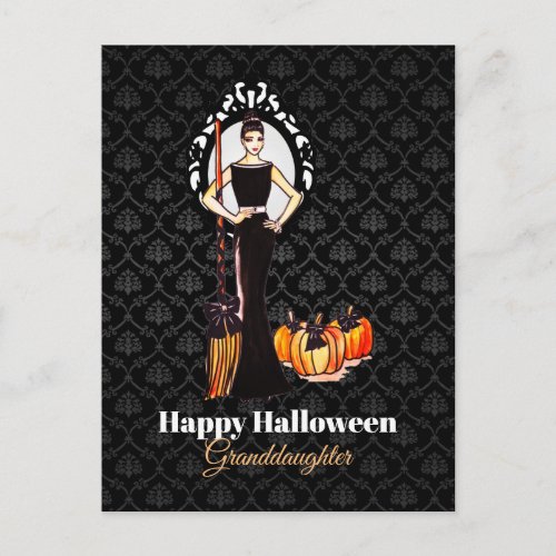 Halloween Classic Elegant Long Black Dress Postcard