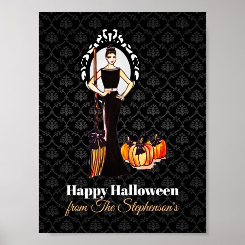Halloween Classic Elegant Long Black Dress Poster