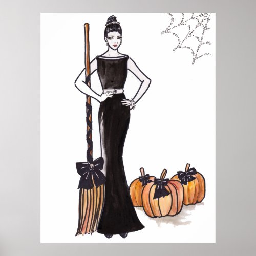 Halloween Classic Elegant Long Black Dress Poster