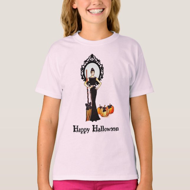 Halloween Classic Elegant Long Black Dress T-Shirt (Front)