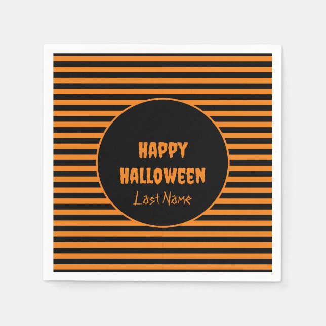 Halloween Classic Orange and Black Striped  Napkins (Front)