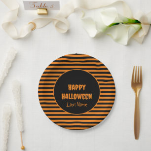 Halloween Classic Orange and Black Striped Paper Plates