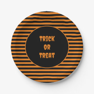 Halloween Classic Orange and Black Striped Paper Plates
