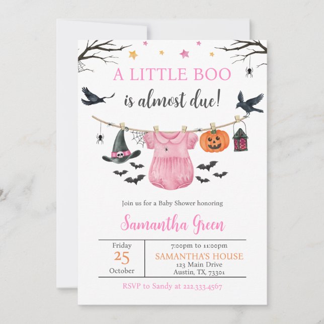 Halloween Clothes Little Boo Baby Shower Invitation (Front)