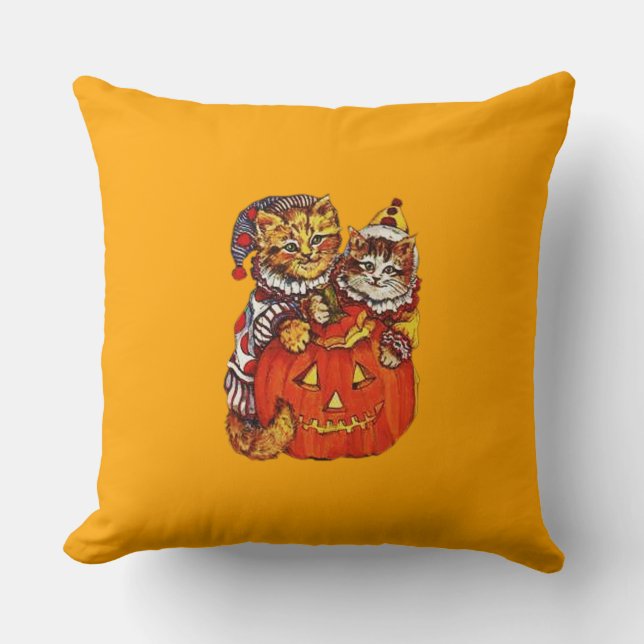 Halloween Clown Kittens Throw Pillow (Front)