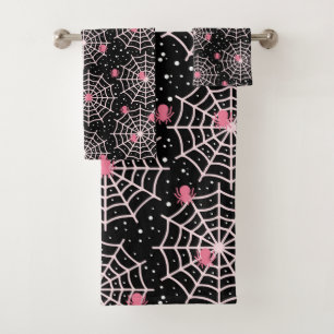 Halloween Cobwebs & Spiders Pattern Bath Towel Set