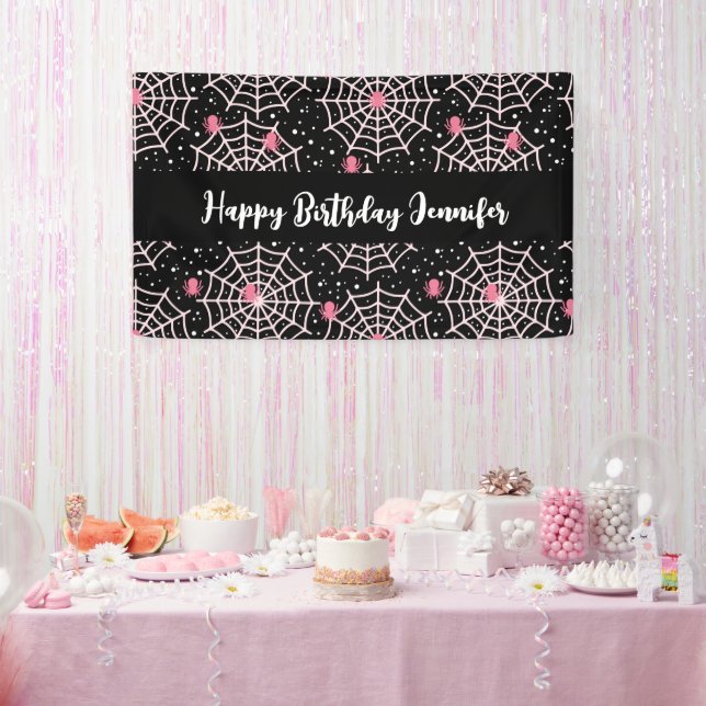 Halloween Cobwebs & Spiders Pattern Birthday Banner (Party)