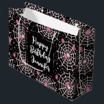 Halloween Cobwebs & Spiders Pattern Birtjday Large Gift Bag<br><div class="desc">Gift bag with a cute seamless pattern with pink spiders and cobwebs.</div>