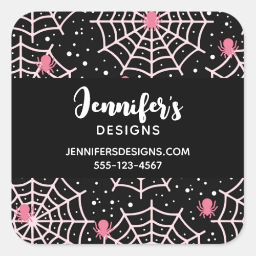 Halloween Cobwebs  Spiders Pattern Business Square Sticker