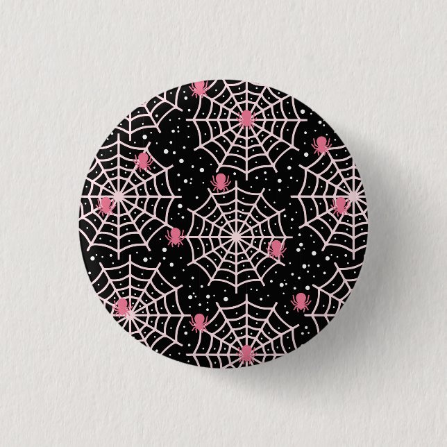 Halloween Cobwebs & Spiders Pattern Button (Front)