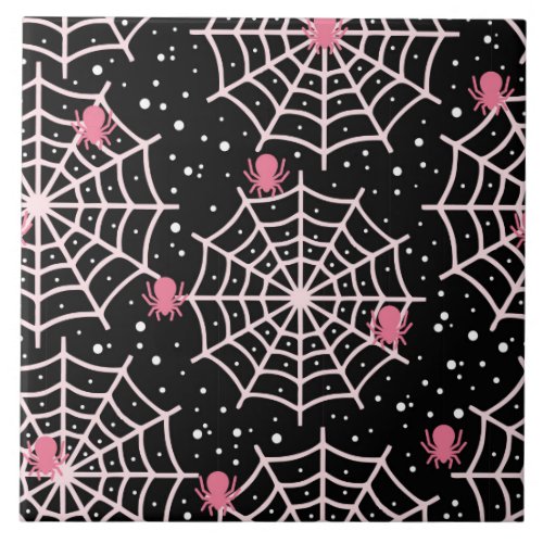 Halloween Cobwebs  Spiders Pattern Ceramic Tile