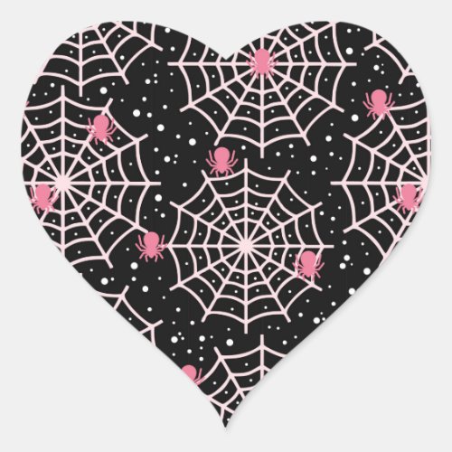 Halloween Cobwebs  Spiders Pattern Heart Sticker