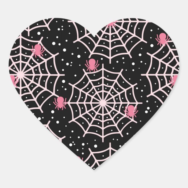 Halloween Cobwebs & Spiders Pattern Heart Sticker (Front)
